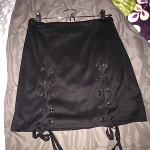 black suede lace up mini skirt